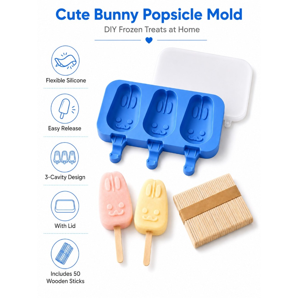 1pc 3-Cavity Silicone Popsicle - Bunny Cake Mold incelemesi ve fiyatı