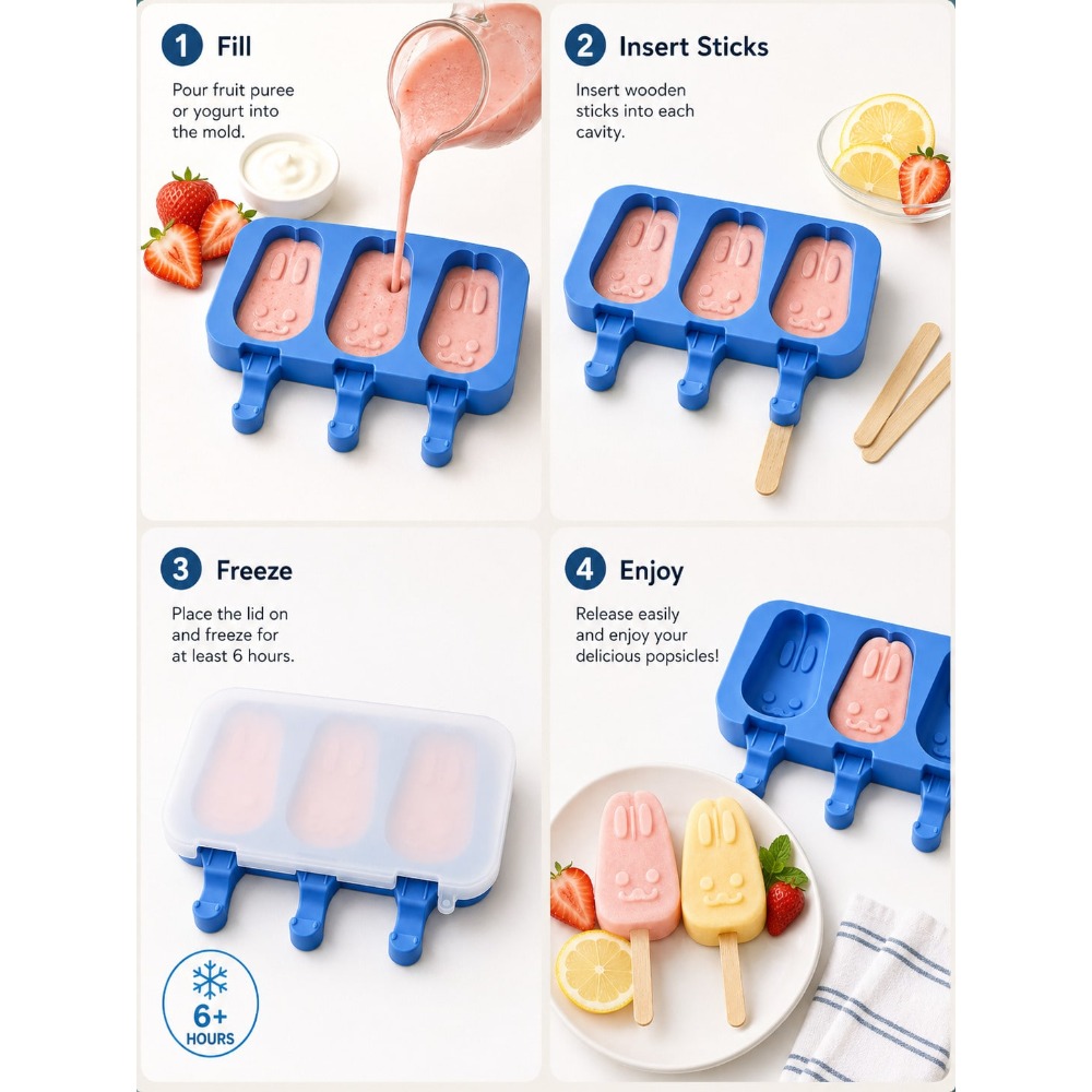 1pc 3-Cavity Silicone Popsicle - Bunny Cake Mold incelemesi ve fiyatı